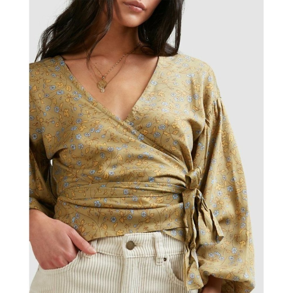 Billabong BNWT My Oasis Wrap Top Women's Size 12 Long Bell Sleeves RRP $90 - Picture 2 of 12